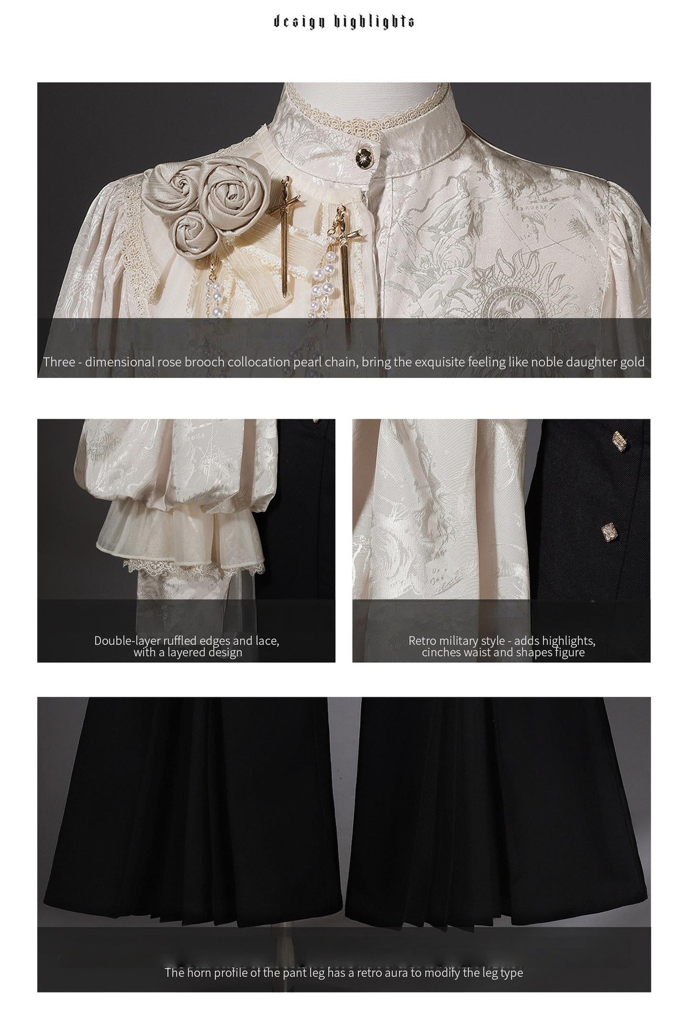 Letters from Unknown Star - Rose and Sword - Ouji Lolita Jacquard Blouse & High Waist Pants Suit