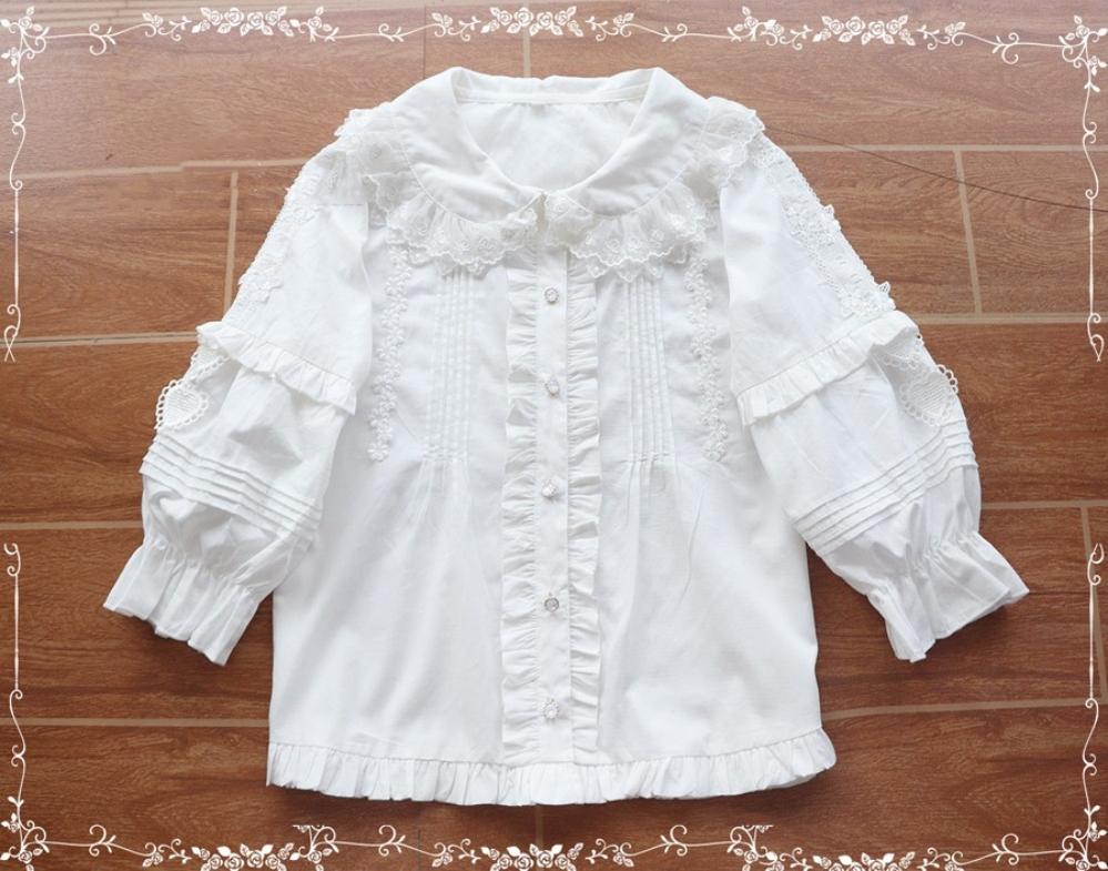 Tiny Garden - Robin - Cotton Lolita Blouse with Peter Pan Collar and Double Lace