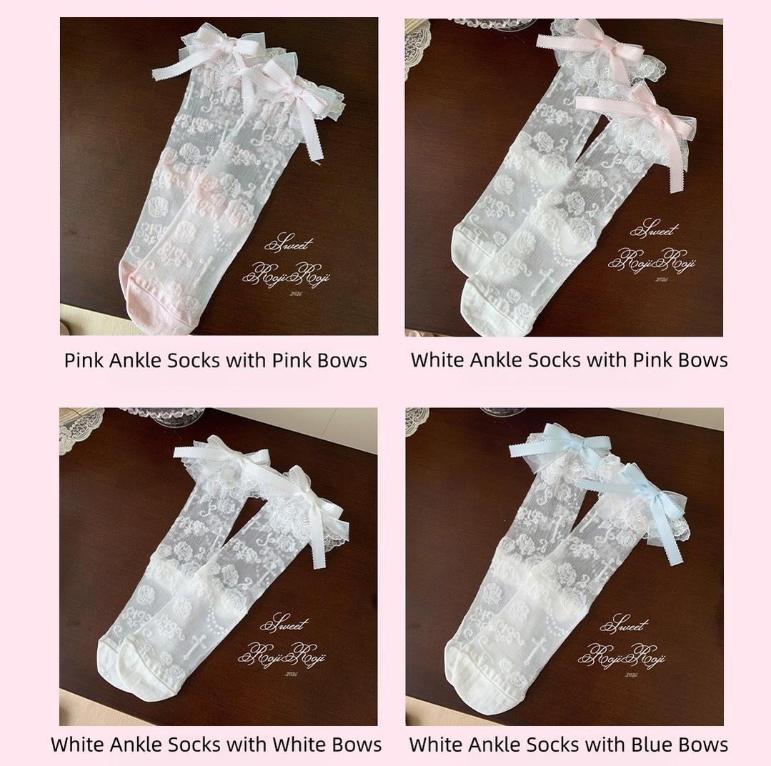 Roji Roji - Summer Sweet Lolita Rose Jacquard - Bow Socks Socks