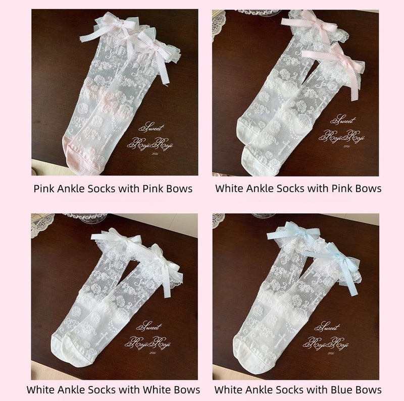 Roji Roji - Summer Sweet Lolita Rose Jacquard - Bow Socks Socks
