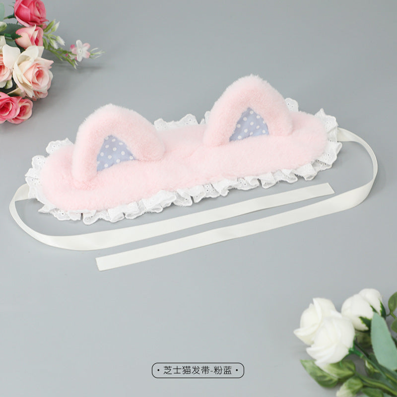 Handmade Plush Cat Ear Polka Dot Hair Accessories Sweet Cute Hair Clips Japanese Lolita Cat Ear Headband - Lolita Fetch