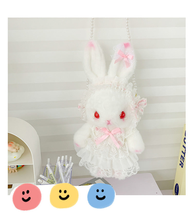 Lop-Eared Bunny Lolita Pearl Chain Doll Bag – 2025 Cute Bow Plush Shoulder Bag
