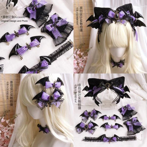 Halloween Witch Night Dark Gothic Lolita Accessories Bowknot Animal Ears KC Black Purple Arm Sleeves - Lolita Fetch
