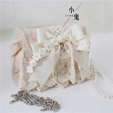 Original Lolita Forest Style Elegant Daisy Handbag - Pearl & Lace Chain Crossbody Bag