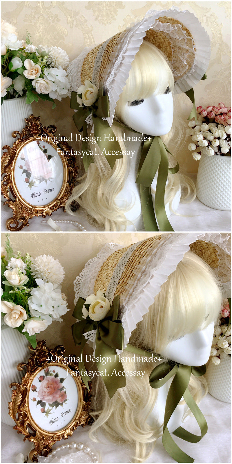 Fanmao Lolita French Flat Bonnet - Multi-color Pastoral Style Women's Summer Straw Hat