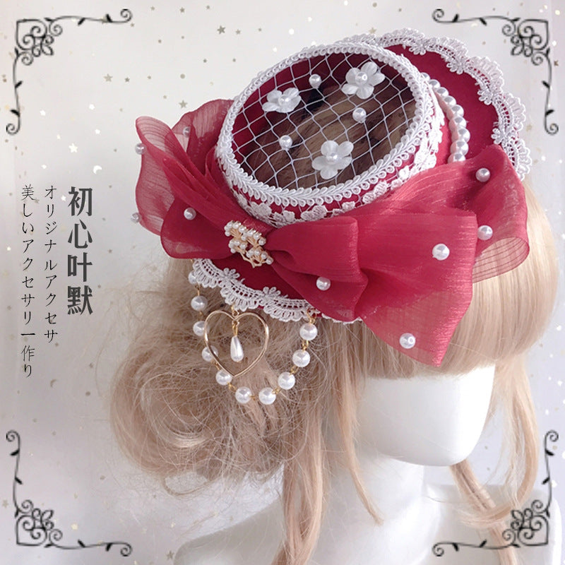 Christmas Girl Hair Accessories Mesh Flat Hat Tea Party Small Hat Hanf