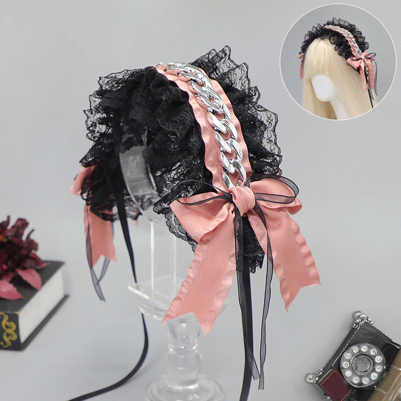 Metal Chain Harajuku Style Hot Girl Headband Lace Japanese Style Lolita Hair Accessories Punk Dark Subculture Niche Hair Accessories