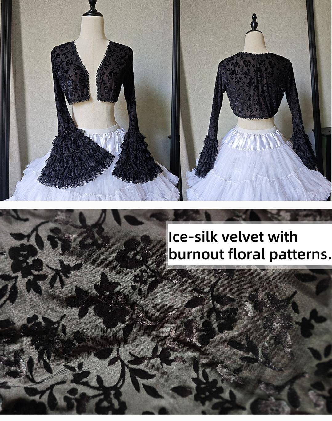 Six-Panel Gothic Lolita JSK Dress, Tiered Ruffles Bolero Only S