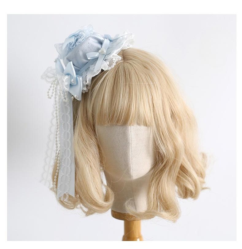 Xiaogui - Blue Sweet Lolita Lace Hair Accessory Blue Mini Hat (with fixed clip) One Size
