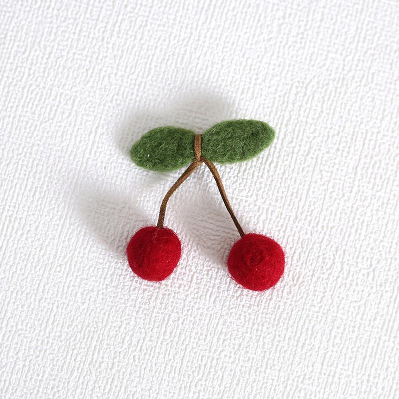 Xiaogui - Handmade Kawaii Wool Felt Cherry - Clips Headwear