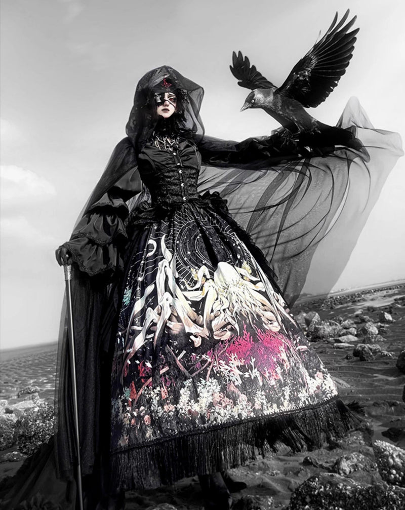 Caged Bird Hotel - Reborn Ancient God - Gothic Lolita Shirt and Skirt Set with Hanging Chains - product detail 7