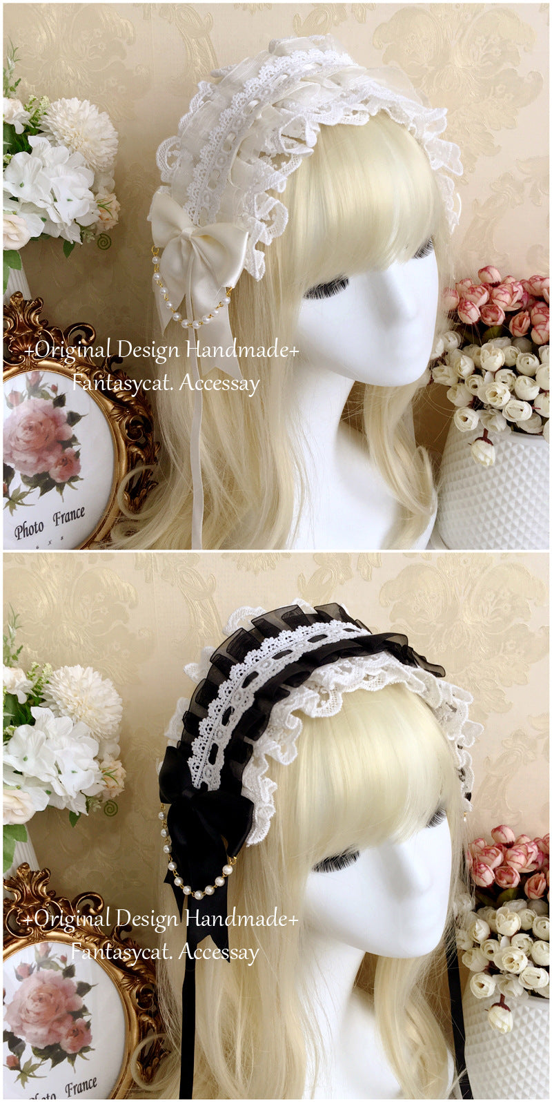 Fanmao Original Lolita white nun veil headscarf, wedding Lolita headwear with delicate lace and soft fabric, styled as a headdress.