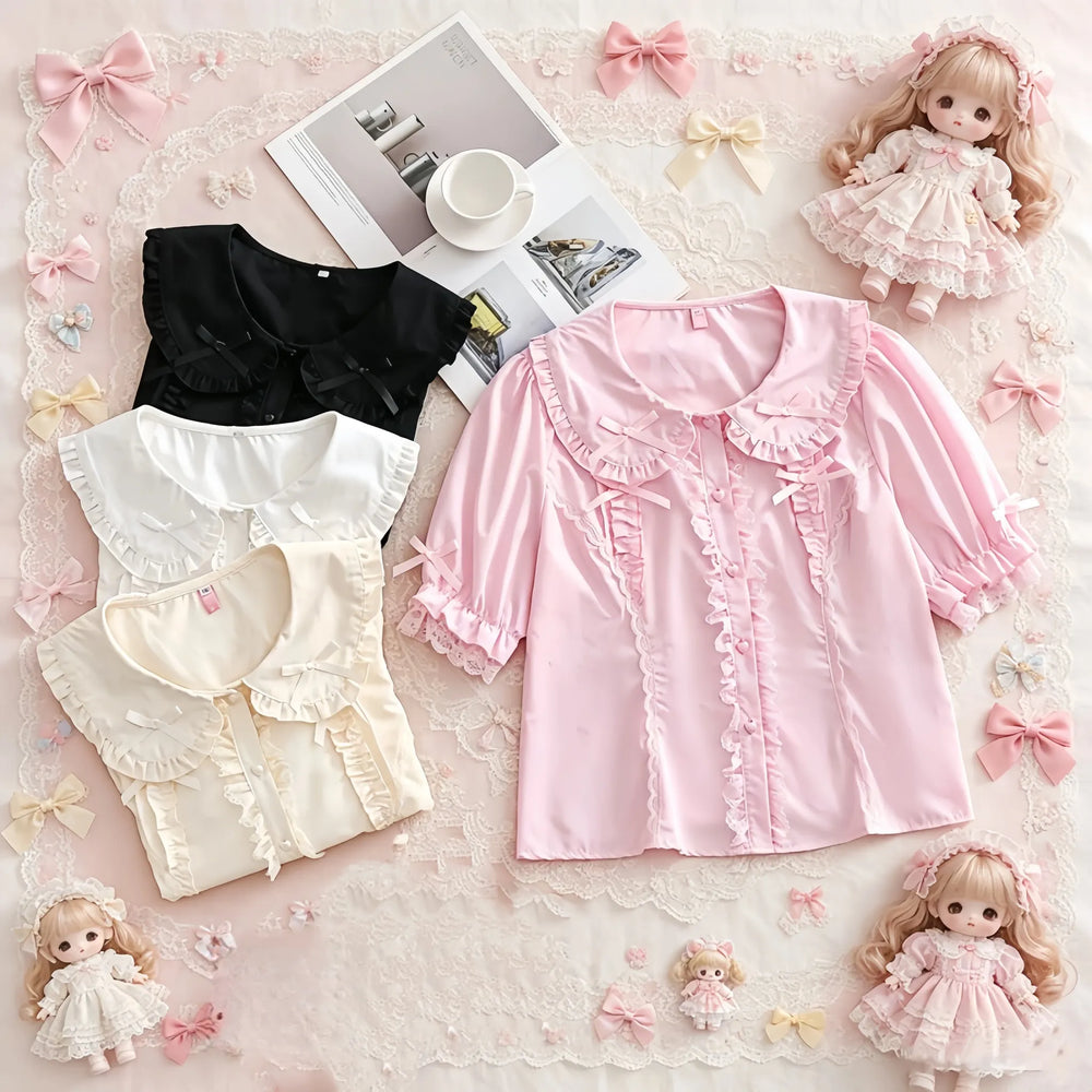 Niu Niu - Plus Size Sweet Lolita Blouse with - Ruffles, Peter Pan Collar Innerwear