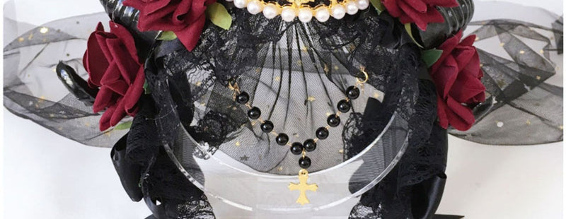RE Accessary Crown Horn Veil Headpiece