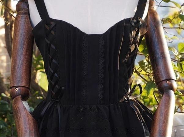 Tiny Garden - Garden Waltz - Black Elegant Lolita Knee-Length JSK Dress with Chest Lace Trim - product detail 8