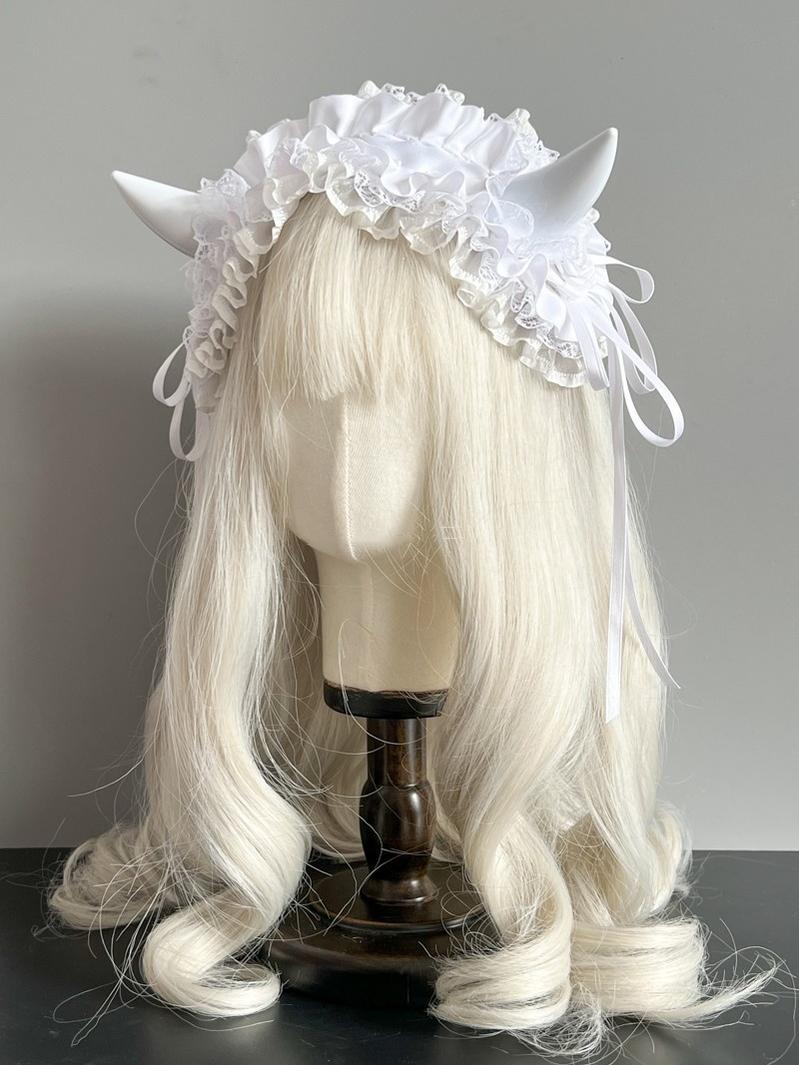 MAID - Devil Horn - Gothic Lolita Lace Hairband with Horns and Rose Accents - product detail 3