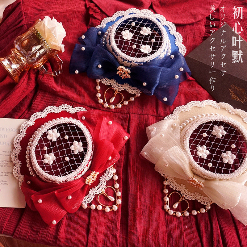 Christmas Girl Hair Accessories Mesh Flat Hat Tea Party Small Hat Hanfu Hair Accessories Han-Yang Eclectic Headwear Lolita