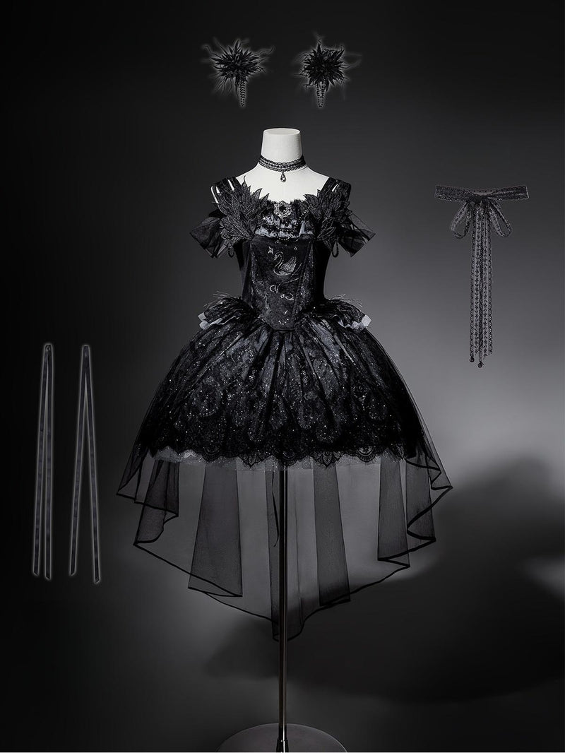 Your Princess - Star Swan Dream - Black Gothic Lolita JSK Dress, Swan Embroidery