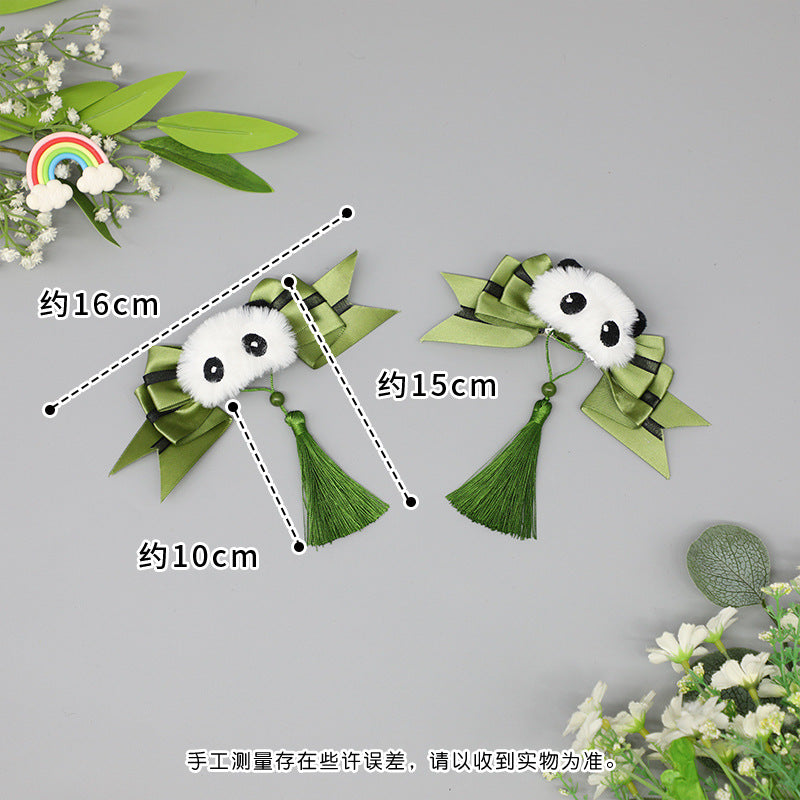 Chinese Ancient Style Panda Bow Hair Clip - Tassel Lolita JK Double Ponytail - Lolita Fetch