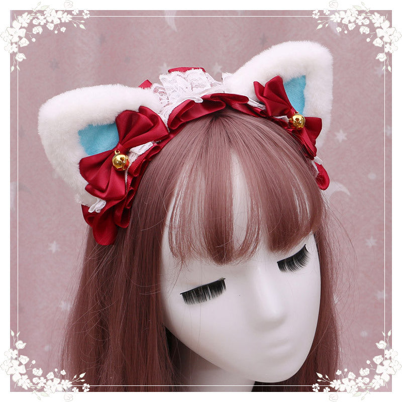 Adorable Japanese Lolita Hair Accessories Cat Girl Plush Lolita Headwear Lace Cat Ear Headband