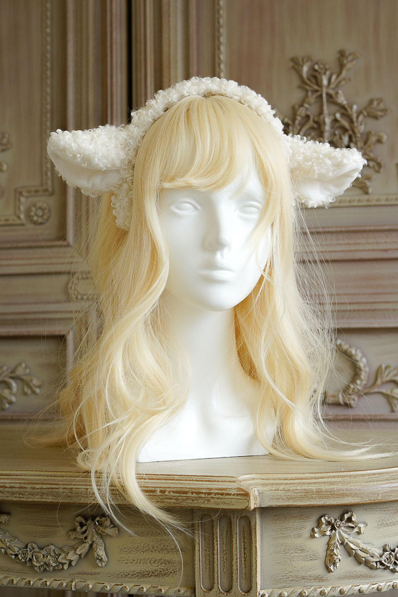 Handmade Lolita Sheep Ear Headband with soft animal hair, featuring adorable sheep ears, perfect as a cute hair accessory.