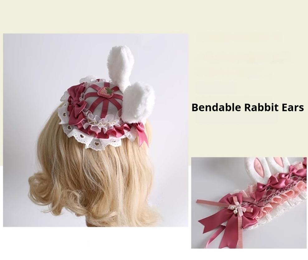 Xiaogui - Sweet Lolita Headdress Pink White - Bunny Ear Hair Accessory Headwear