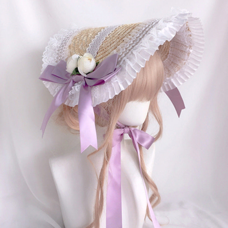 Lolita Hat Handmade Bonnet Multi-color Reminiscence BNT Original Design Pastoral Style Lolita Straw Hat for Women Summer - Lolita Fetch