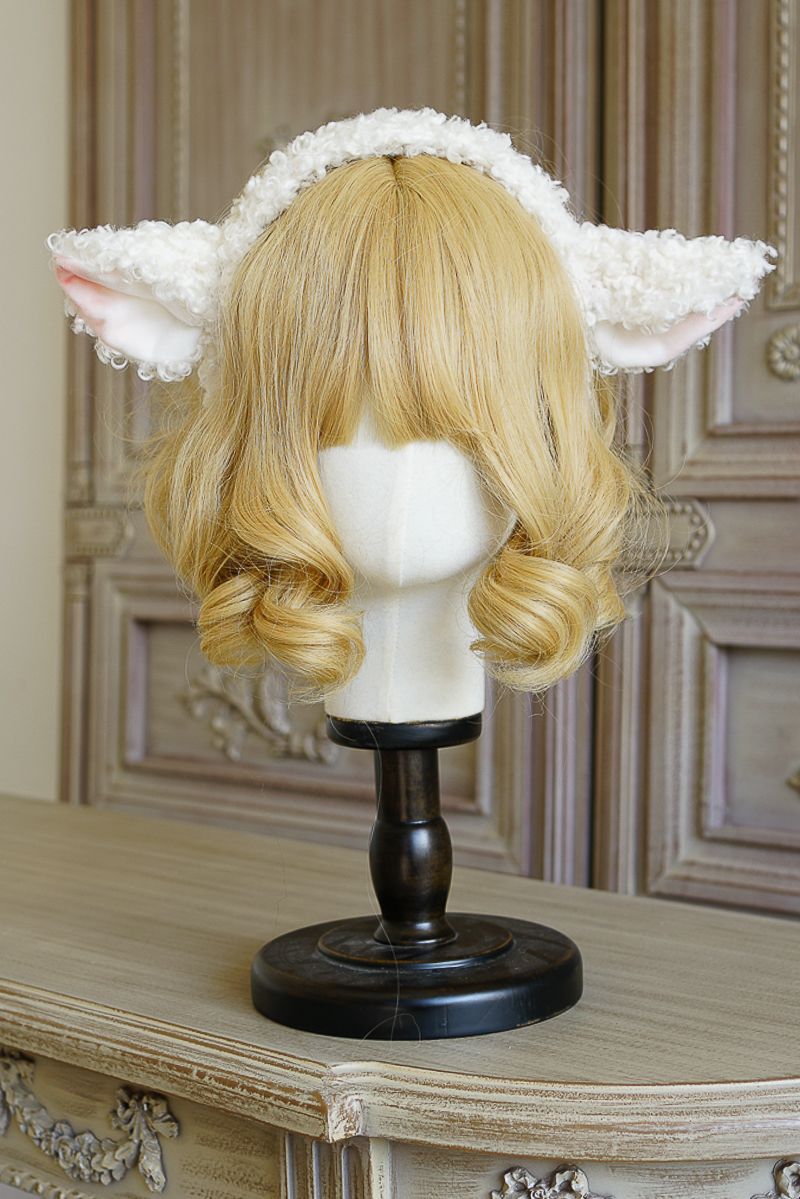 Handmade Lolita Sheep Ear Headband with soft animal hair, featuring adorable sheep ears for a cute and whimsical hair accessory.