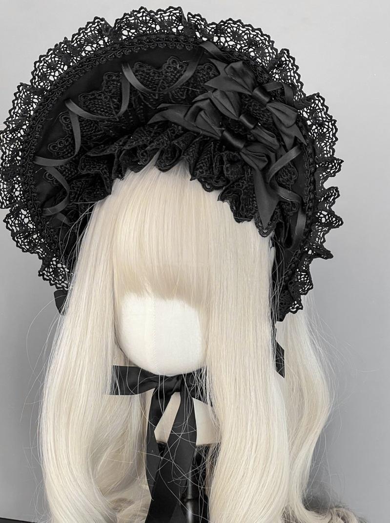 MAID - Gothic Lolita Lace Bonnet Wide Brim - Bow BNT Headwear Headwear