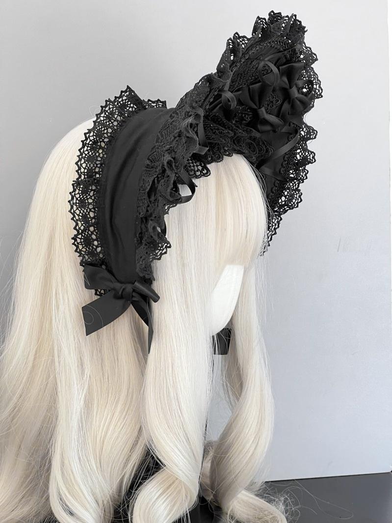 MAID - Gothic Lolita Lace Bonnet Wide Brim - Bow BNT Headwear Headwear