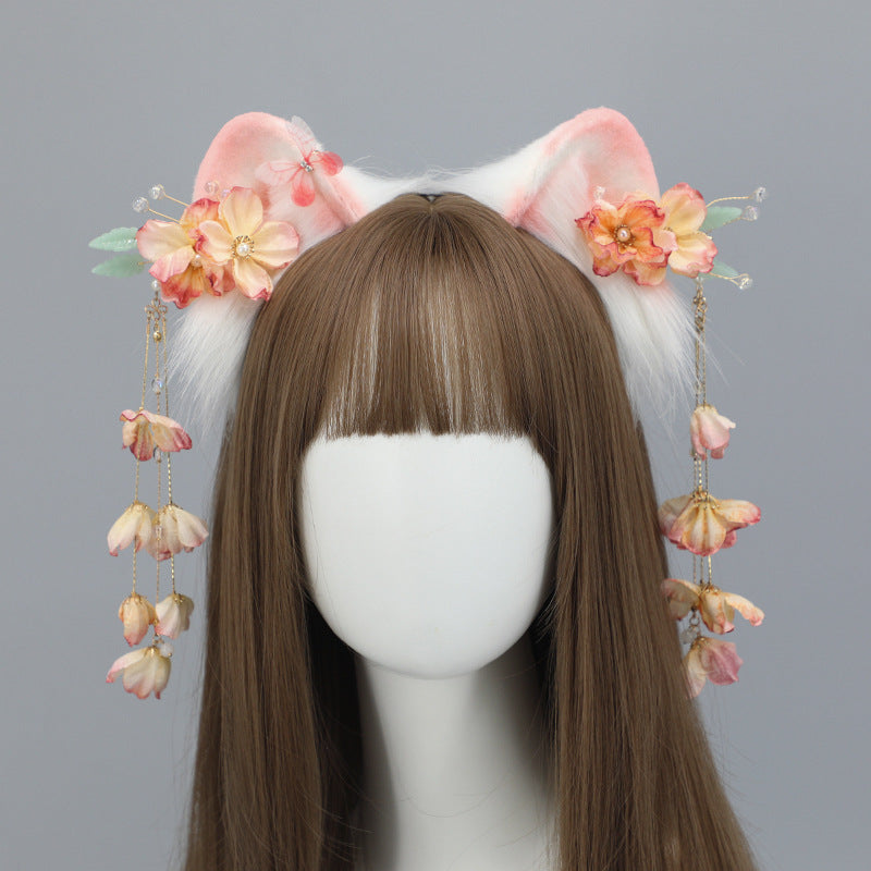 Chinese Style Tassel Cat Ear Headband Lolita Hanfu Beast Ear Cosplay Accessories Ancient Style Cat Ears Cat Tail Set - Lolita Fetch