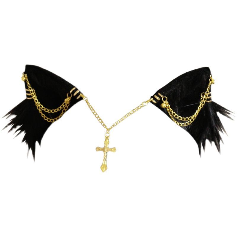 Original Handmade Lolita Chain Black Cat Ear Gothic Style Exotic Beast Ear Hair Clip Cosplay Comic Exhibition