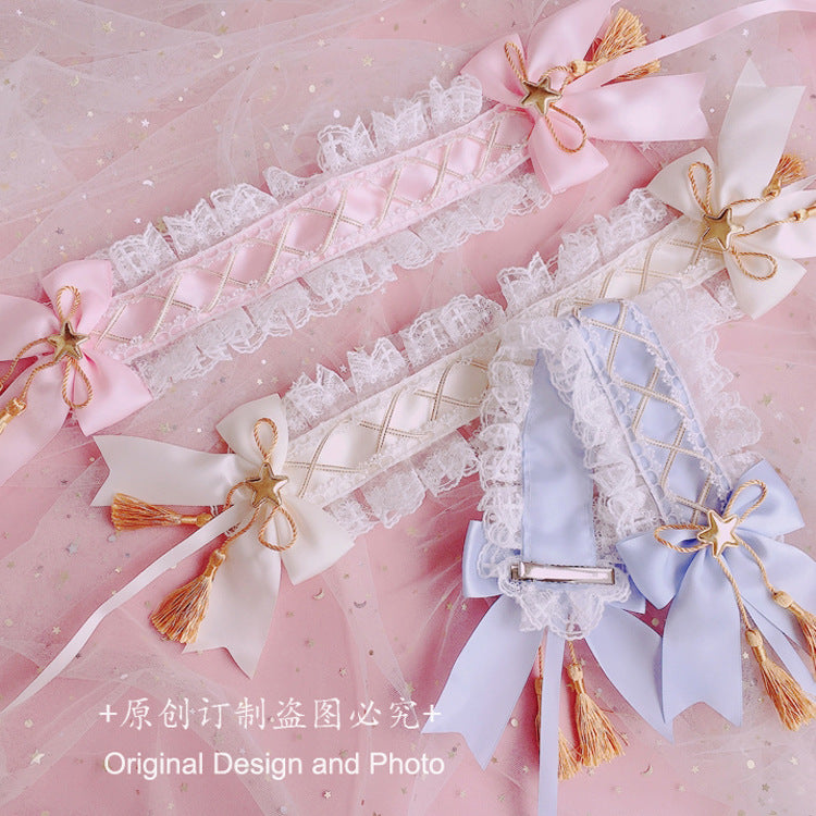 Handmade Lolita Elegant Hairband Heavy Craft Gold Edge Bow KC Headban