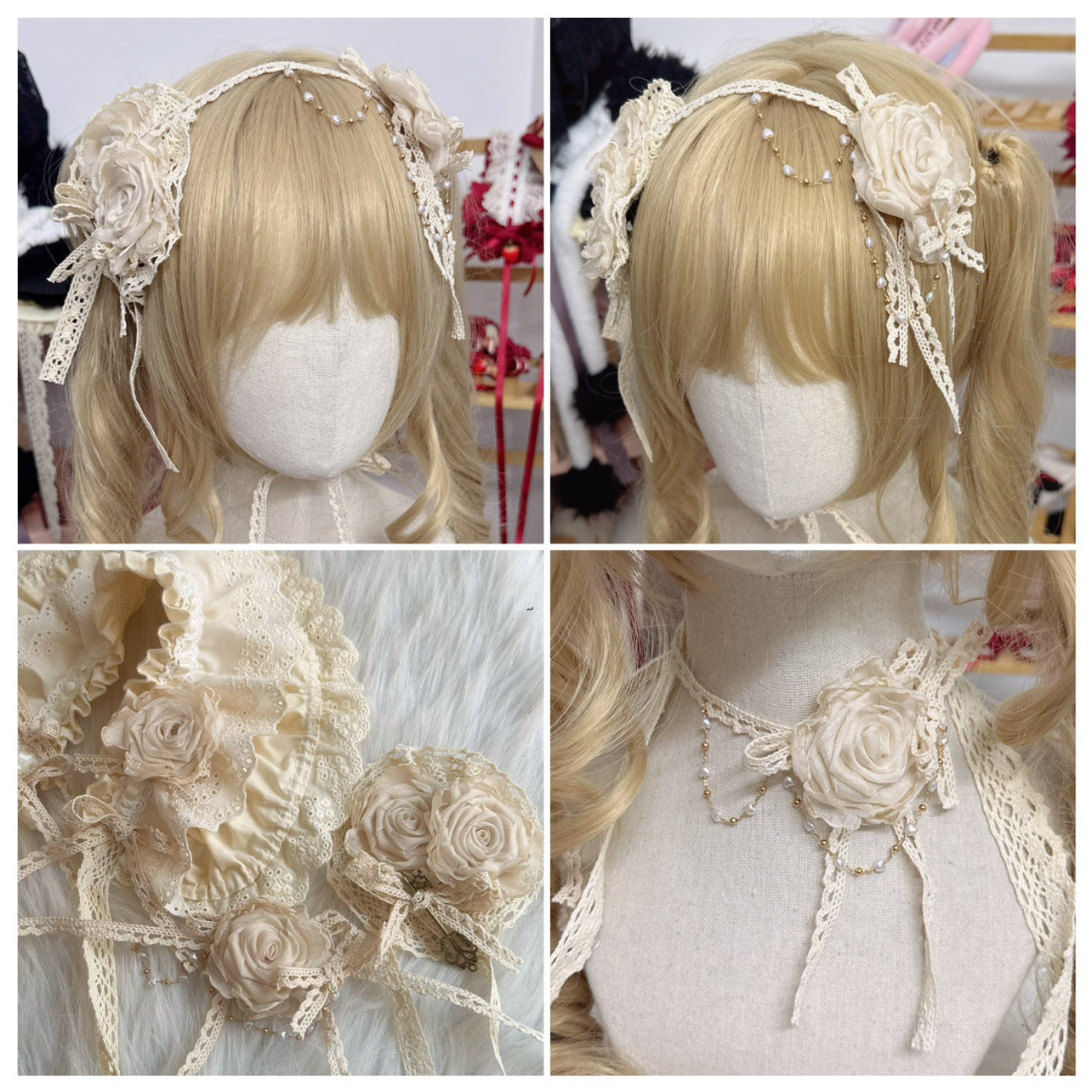 Original Handmade Lolita Element Rose Flower Pill Necklace Lolita Style Handcraft