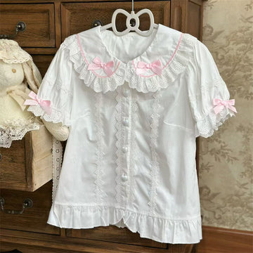 Sugar Girl - Japanese Soft Girl - Short-Sleeve Top with Lace Collar