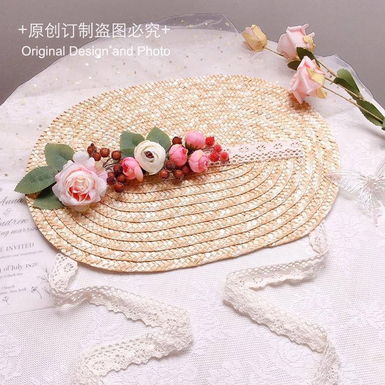 Handmade Straw Hat Flat Hat Lolita Handmade Tea Party Pastoral Bonnet French Retro Photo Bntbb Hat