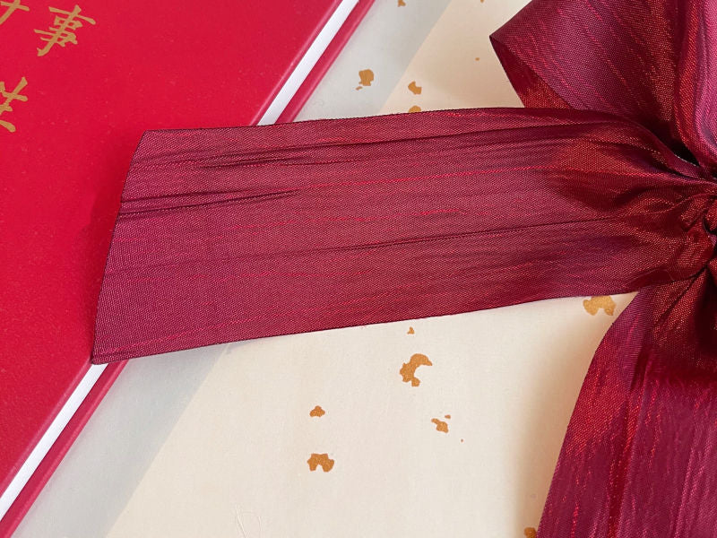 Handmade wine red Lolita fashion bow headband with ruched design by LolitaFetch, perfect for elegant New Year accessories.