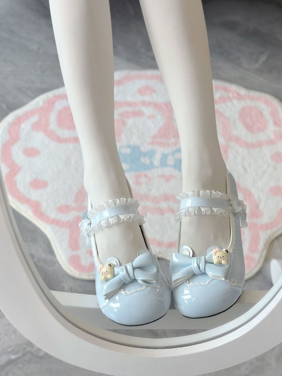 Cute Lolita Lace Bow Ballet Round-Toe Low-Heel Mary Janes