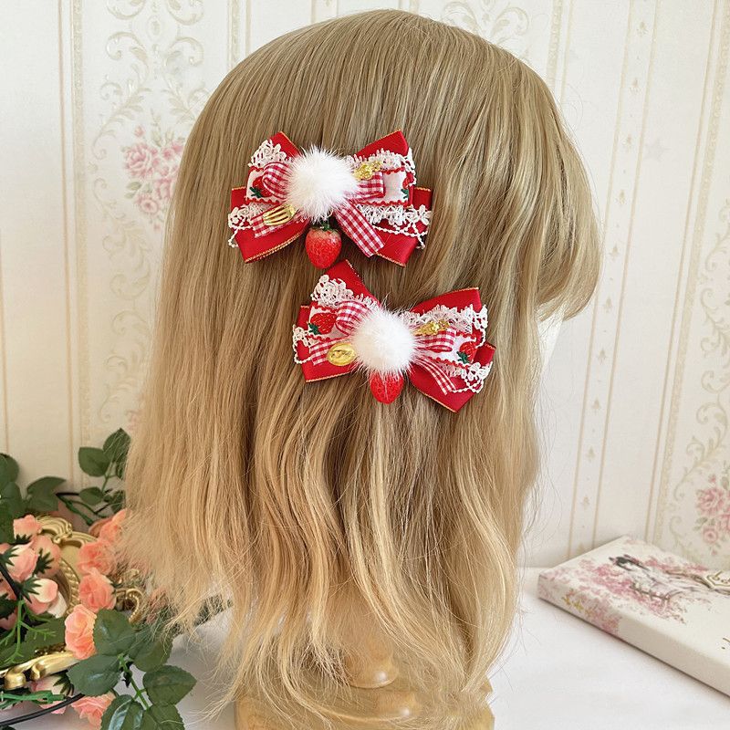 Ap Strawberry Picking Heart Hat Sweet Strawberry KC Hair Accessories Japanese Sweet Girl Lolita Bow Hair Accessories - Lolita Fetch