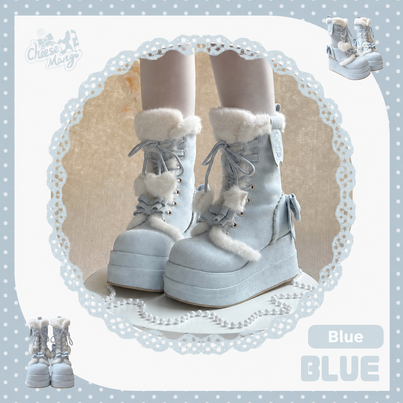 Cheese Mango blue Snow Bunny platform winter boots, supplier colour view