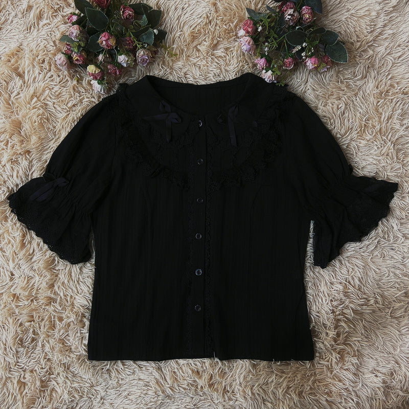 Di Meng Fen Shi Xia Meng Dou blouse - Black - Short Sleeve