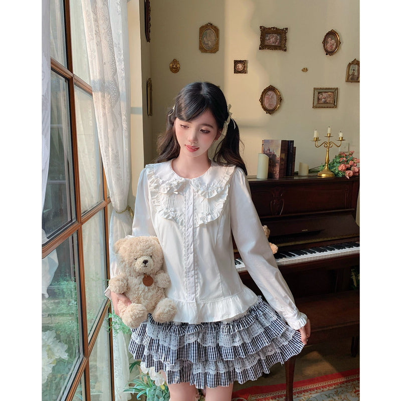 Lan Jian Chuan Princess Lace blouse - Updated Long Sleeve - New Design - White