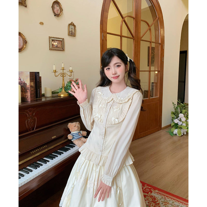 Lan Jian Chuan Princess Lace blouse - Updated Long Sleeve - New Design - Ecru