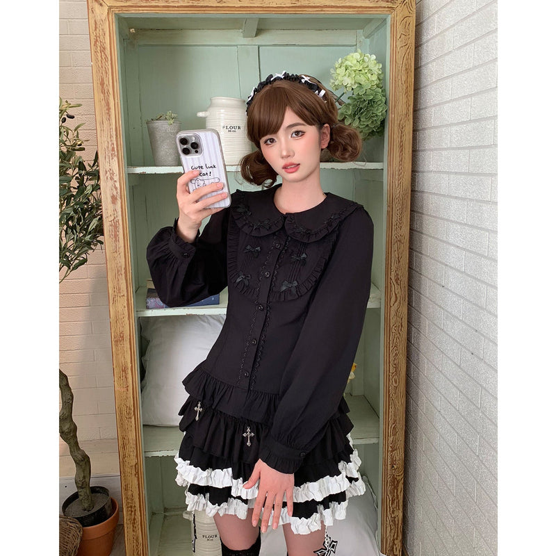 Lan Jian Chuan Princess Lace blouse - Updated Long Sleeve - New Design - Black
