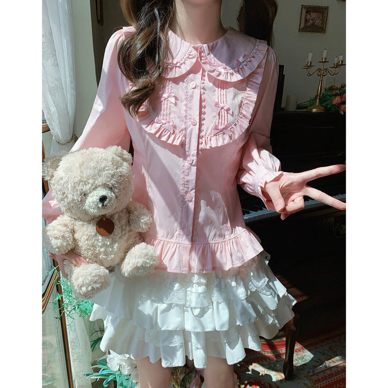 Lan Jian Chuan Princess Lace blouse - Updated Long Sleeve - New Design - Pink