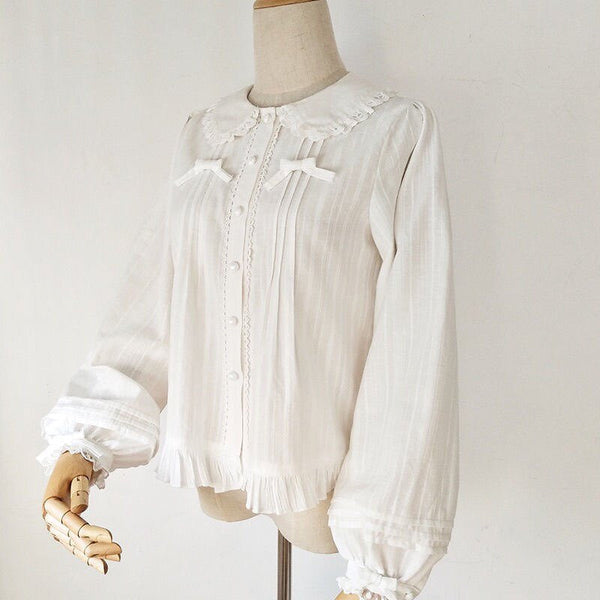 Huaqi Loli Lace Winter blouse - White - Lightweight - Long Sleeve