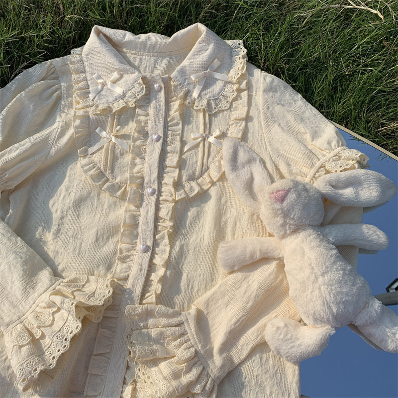 Jia You Mao Jiang Lace Frill blouse