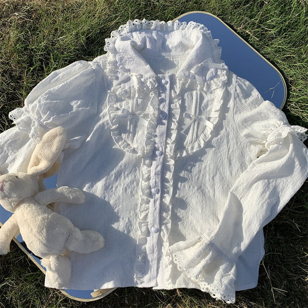 Jia You Mao Jiang Lace Frill blouse