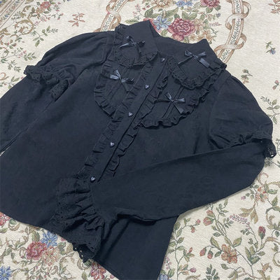 Jia You Mao Jiang Lace Frill blouse - Black - Recommended Version