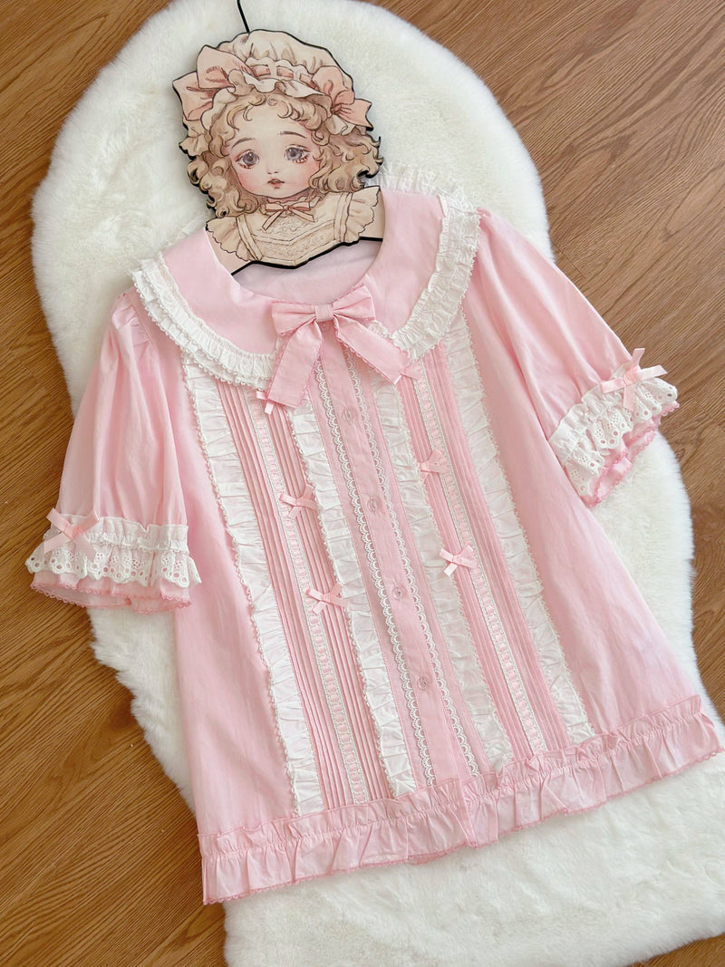 Mi Tao Sheng Xia Feng Qin Zhi Xia blouse - Pink - Short Sleeve
